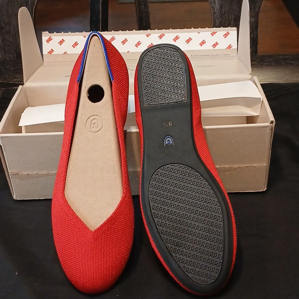 Rothy's Red Women's Flats with Blue Trim - Picture 2 of 6